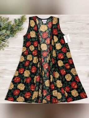 NWT LuLaRoe Joy Kimono Vest Cover Up Floral Red Green Size Small